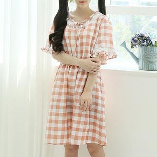 Lace-trim Check Dress Pink - One Size