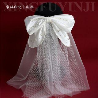 Bow Faux Pearl Wedding Veil White - One Size