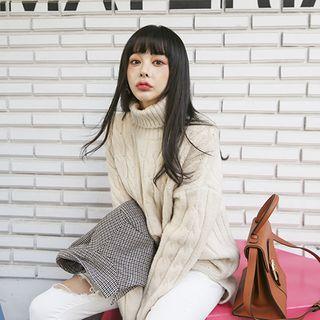 Turtle-neck Cable-knit Long Sweater