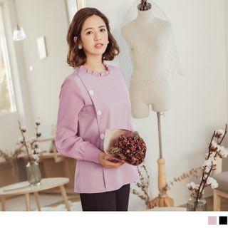 Frill-trim Stand Collar Buttoned Top