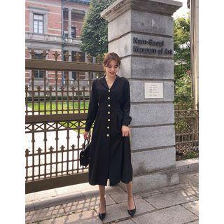 Button-front Tie-waist Coatdress