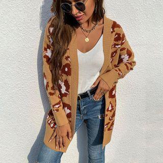 Long Sleeve Leopard Print Long Cardigan