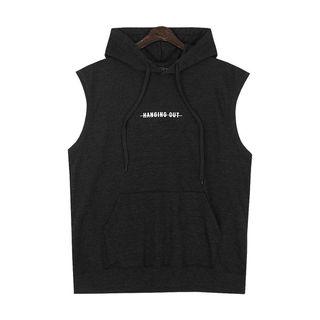 Plus Size Letter-printed Sleeveless Hoodie