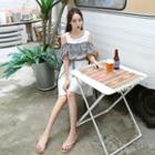 Cutout-shoulder Short-sleeve Check-panel Dress