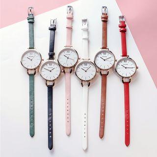 Set: Roman Numeral Retro Strap Watch + Triangle Open Bangle