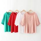 Elbow-sleeve Frill Trim Embroidered T-shirt