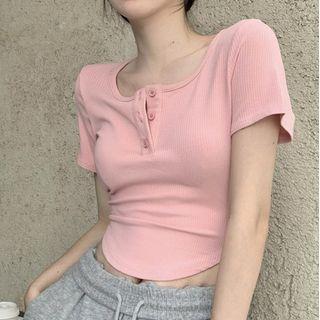 Short-sleeve Plain Slim Fit T-shirt