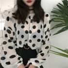 Dotted Long-sleeve Chiffon Top Black Dots - White - One Size