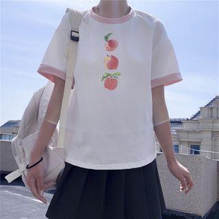 Short-sleeve Apple Print T-shirt White - One Size
