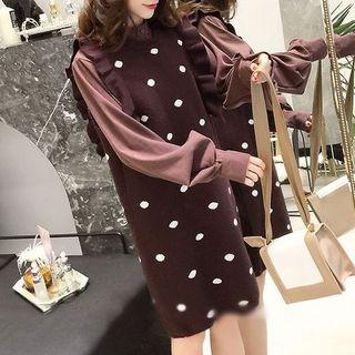 Set: Sleeveless Dotted Knit Dress + Blouse