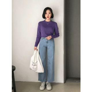 Mock-neck Colored Slim-fit Knit Top