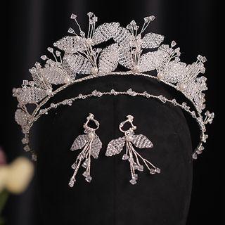 Set: Beaded Flower Headpiece + Drop Earring White - One Size