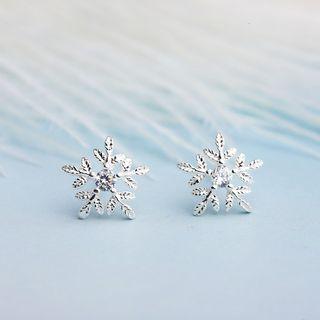 Snowflake Stud Earring 1 Pair - 925 Silver - Stud Earring - Snowflake - Silver - One Size