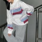 Japanese Print Striped Hoodie White - One Size