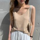 V-neck Spaghetti-strap Top Oatmeal - One Size