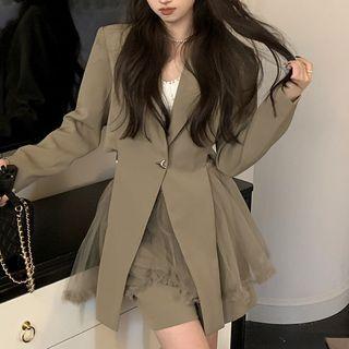 Cropped Button Jacket / Puffy Mesh Mini Skort