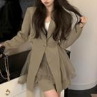 Cropped Button Jacket / Puffy Mesh Mini Skort