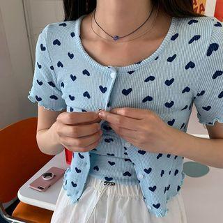 Lettuce-edge Heart-pattern Cropped Cardigan