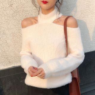 Mock Neck Cold-shoulder Sweater