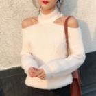 Mock Neck Cold-shoulder Sweater