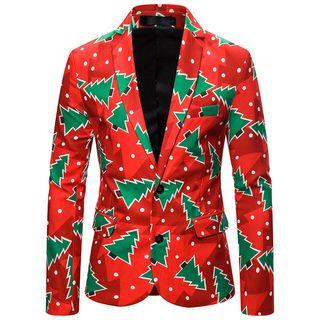 Christmas Tree Print Single-breasted Blazer