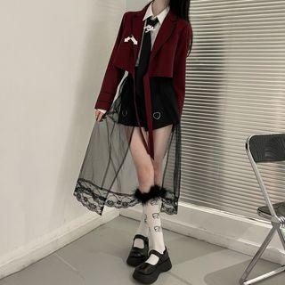 Cropped Bow Blazer / Shirt / Mesh Overlay A-line Skirt