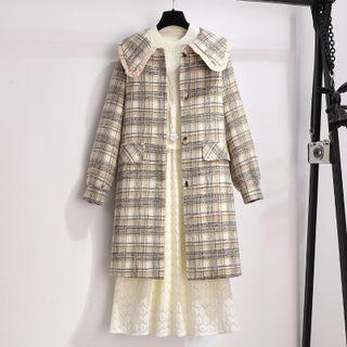 Plaid Button-up Coat / Long-sleeve Dress