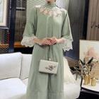 Traditional Chinese 3/4-sleeve Lace Panel Midi Dress