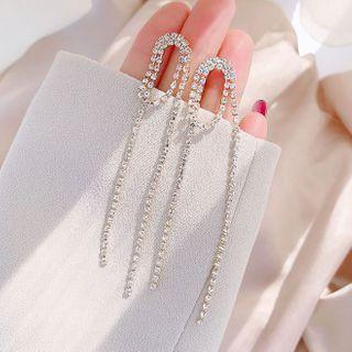 Non-matching Rhinestone Fringed Earring 1 Pair - Gold - One Size