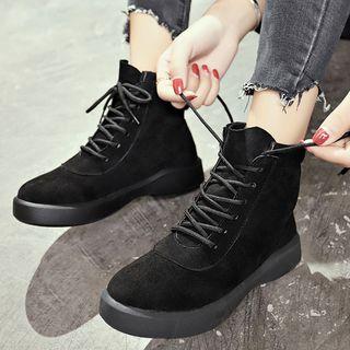 Faux Suede Lace Up Combat Ankle Boots