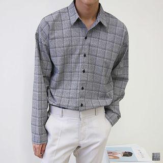 Round-hem Glen-plaid Shirt Black - One Size