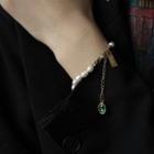 Faux Pearl Bracelet White & Gold & Green - One Size