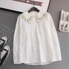 Long Sleeve Floral Embroidered Collar Shirt White - One Size