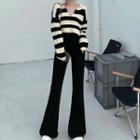 Striped Cropped Sweater / High-waist Boot-cut Pants