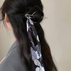 Flower Fabric Alloy Hair Stick 1pc - 2795a - Black & White & Grayish Blue - One Size