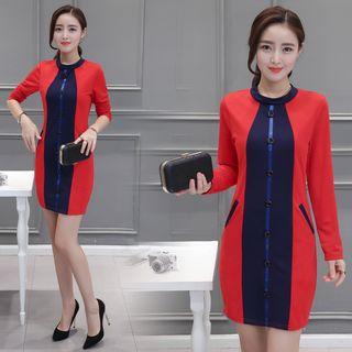 Color Block Long Sleeve Sheath Dress