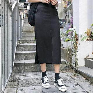 Slit-hem H-line Long Skirt
