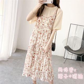 Set: Chiffon Top + Floral Sleeveless Dress