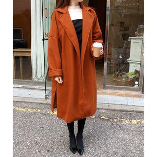 Drop-shoulder Open-front Long Coat
