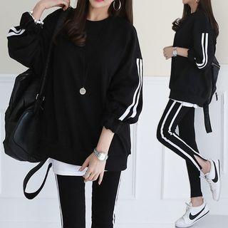 Set: Striped Brushed-fleece Sweatshirt + Leggings