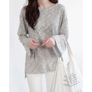 Wide-sleeve Dip-back Stripe T-shirt