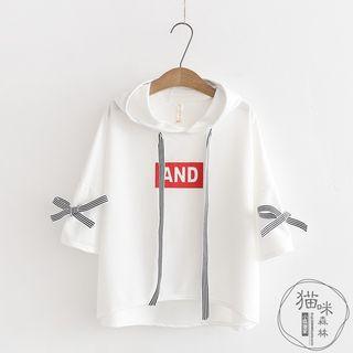 3/4-sleeve Letter Ribbon Hoodie