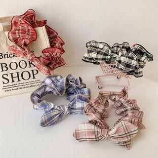 Ruffled-trim Plaid Bow Headband