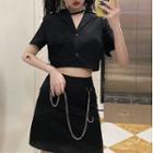 Short Sleeve Cropped Blazer / Mini A-line Skirt