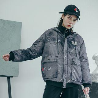 Patterned Padded Zip Hoodie