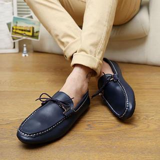 Genuine-leather Lace-up Loafers