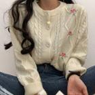 Floral Printed Cable Knit Cardigan