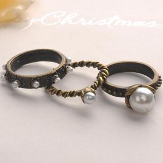 Set Of 3: Pearl Ring - Copper Copper - One Size