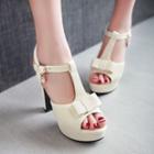Bow T-strap High-heel Sandals