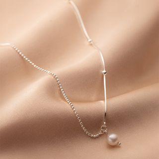 Faux Pearl Pendant Sterling Silver Choker Silver - One Size